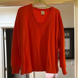 CAbi V-Neck Sweater in Bold Orange